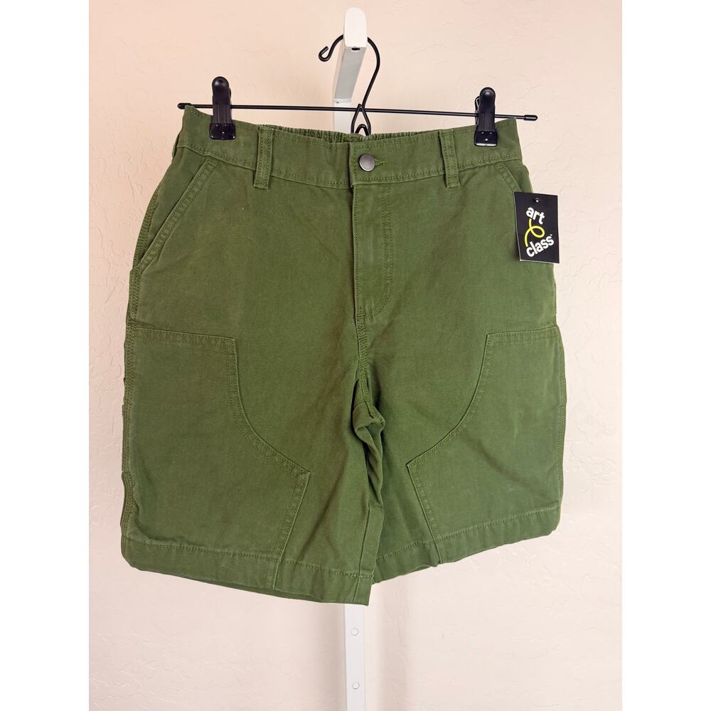 Art Class Boys Green Cargo Shorts Size L (10/12) Elastic Waist Utility